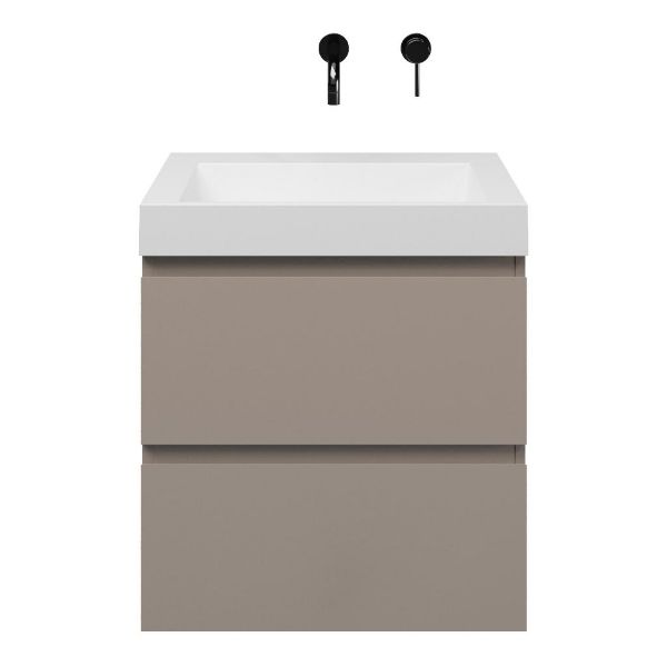 Zoutelande badmeubel 60 cm taupe met quartz Haamstede-q wastafel wit mat, zonder kraangat