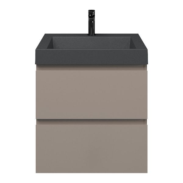 Zoutelande badmeubel 60 cm taupe met quartz Haamstede-q wastafel grijs mat