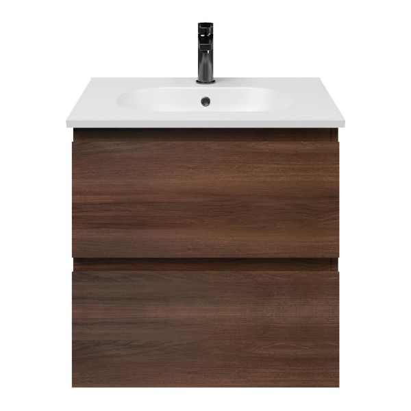Zoutelande badmeubel 60 cm walnoot met keramische Ellemeet wastafel wit mat