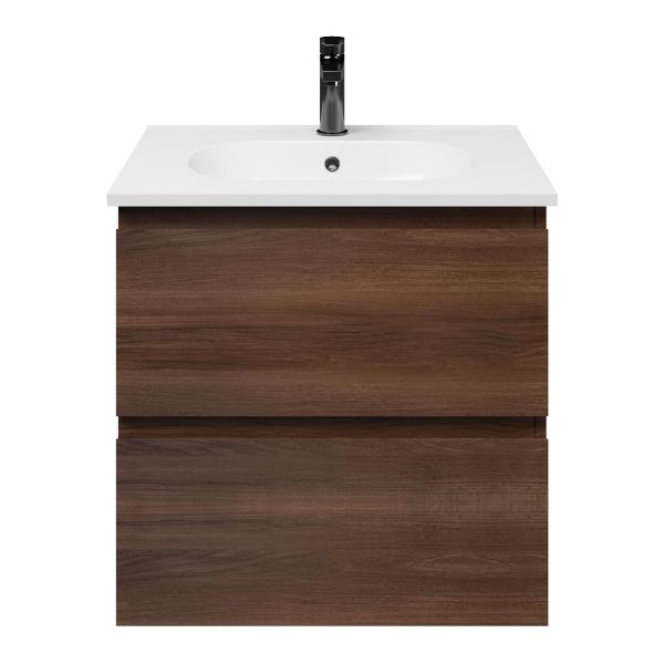 Zoutelande badmeubel 60 cm walnoot met keramische Ellemeet wastafel wit glans