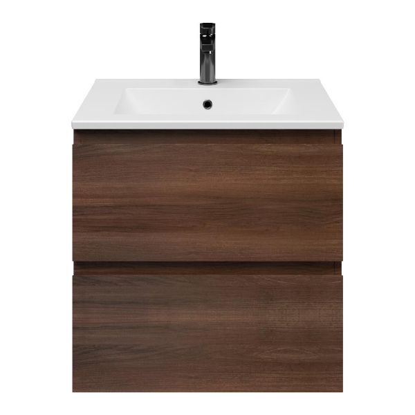 Zoutelande badmeubel 60 cm walnoot met keramische Huisduinen wastafel wit mat