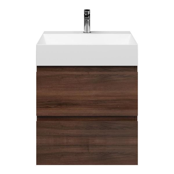 Zoutelande badmeubel 60 cm walnoot met keramische Marken wastafel wit mat, 1 kraangat