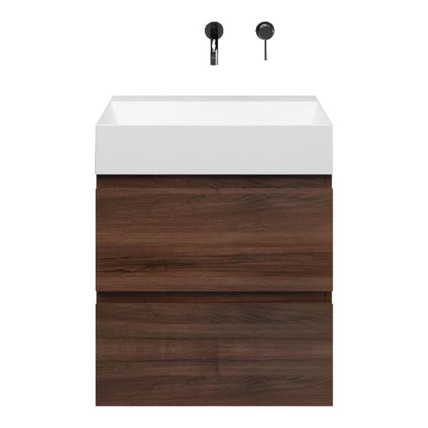 Zoutelande badmeubel 60 cm walnoot met keramische Marken wastafel wit mat, zonder kraangat