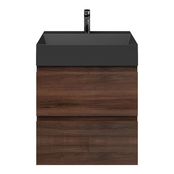 Zoutelande badmeubel 60 cm walnoot met keramische Marken wastafel zwart mat