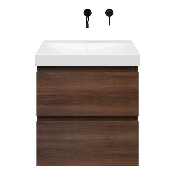 Zoutelande badmeubel 60 cm walnoot met keramische Rockanje wastafel wit glans, zonder kraangat
