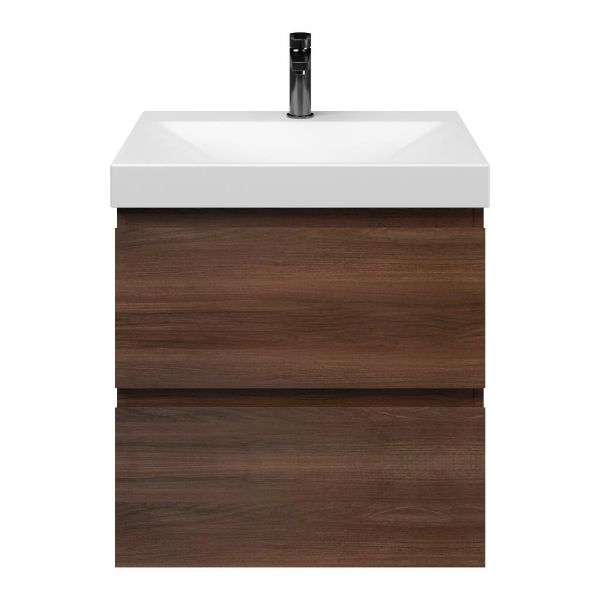 Zoutelande badmeubel 60 cm walnoot met keramische Rockanje wastafel wit mat, 1 kraangat