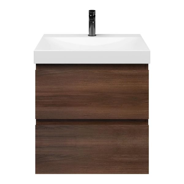 Zoutelande badmeubel 60 cm walnoot met keramische Rockanje wastafel wit glans, 1 kraangat