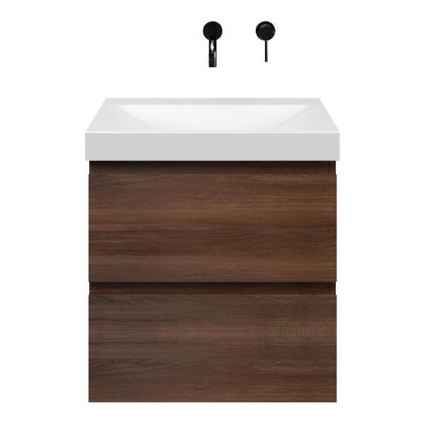 Zoutelande badmeubel 60 cm walnoot met keramische Rockanje wastafel wit mat, zonder kraangat
