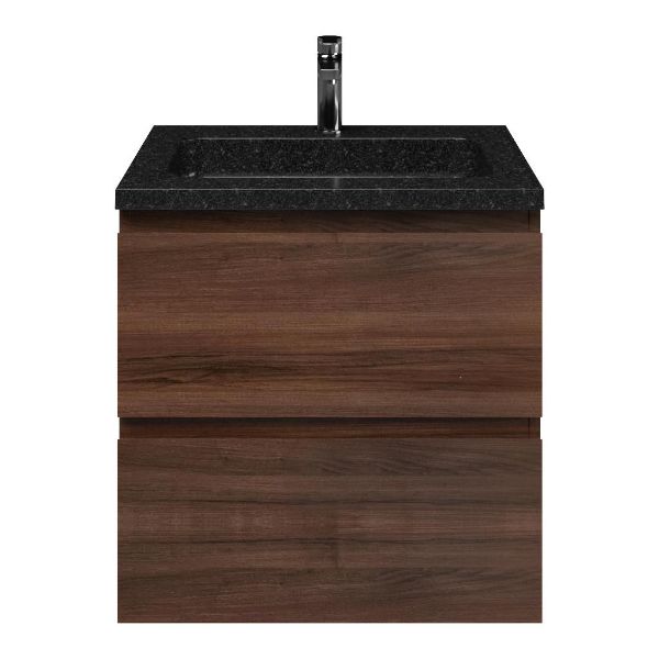 Zoutelande badmeubel 60 cm walnoot met natuurstenen Square wastafel shanxi black