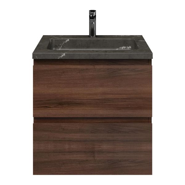 Zoutelande badmeubel 60 cm walnoot met natuurstenen Square wastafel blue stone