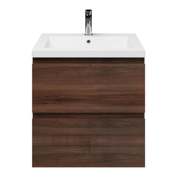 Zoutelande badmeubel 60 cm walnoot met polystone Cadzand wastafel wit glans, 1 kraangat