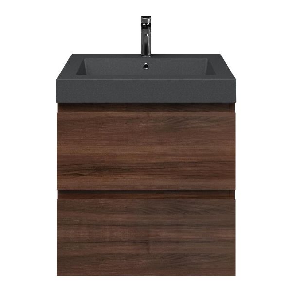 Zoutelande badmeubel 60 cm walnoot met quartz Cadzand-Q wastafel grijs mat, 1 kraangat