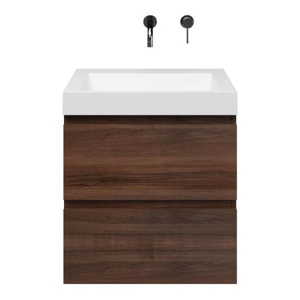 Zoutelande badmeubel 60 cm walnoot met quartz Haamstede-q wastafel wit mat, zonder kraangat