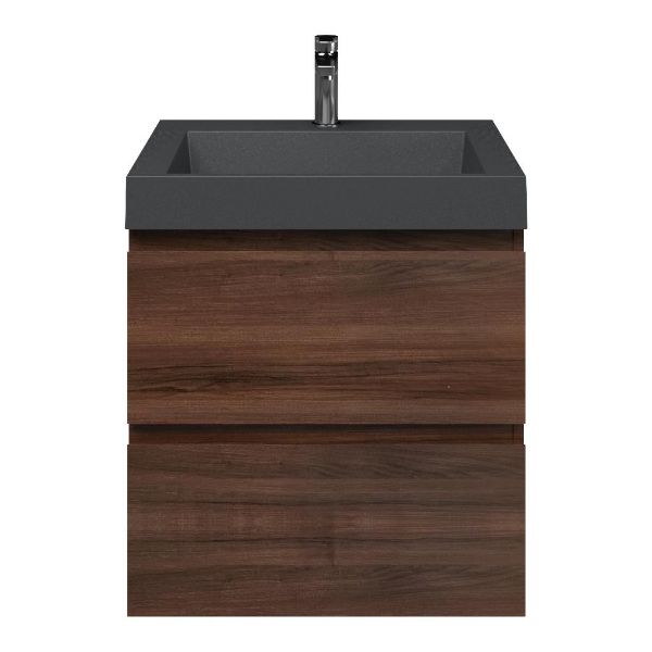 Zoutelande badmeubel 60 cm walnoot met quartz Haamstede-q wastafel grijs mat