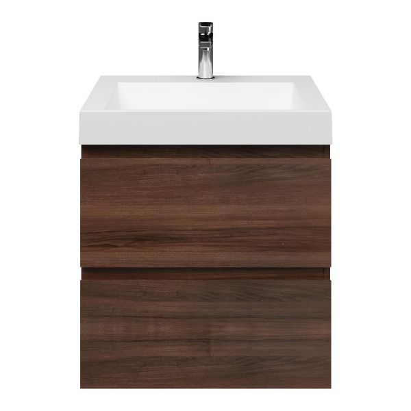 Zoutelande badmeubel 60 cm walnoot met quartz Haamstede-q wastafel wit mat, 1 kraangat