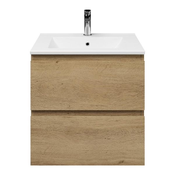 Zoutelande badmeubel 60 cm warm eiken met keramische Huisduinen wastafel wit glans