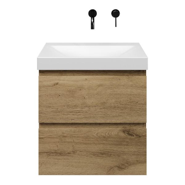 Zoutelande badmeubel 60 cm warm eiken met keramische Rockanje wastafel wit mat