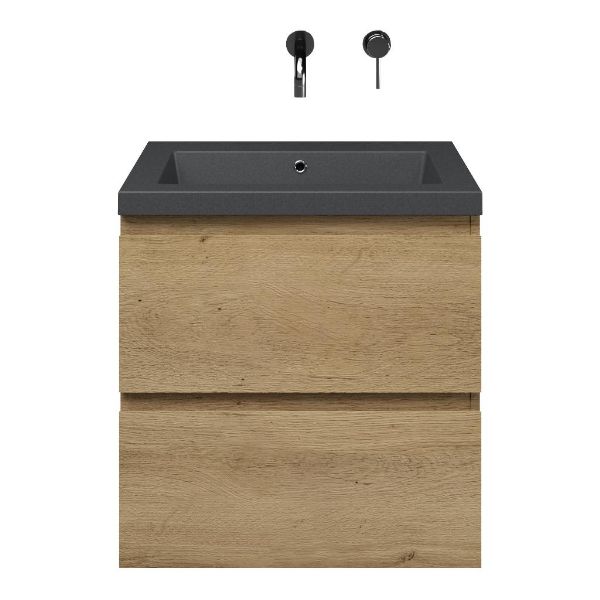 Zoutelande badmeubel 60 cm warm eiken met quartz Cadzand-Q wastafel grijs mat