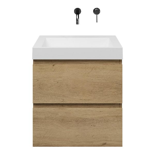 Zoutelande badmeubel 60 cm warm eiken met quartz Haamstede-q wastafel wit mat