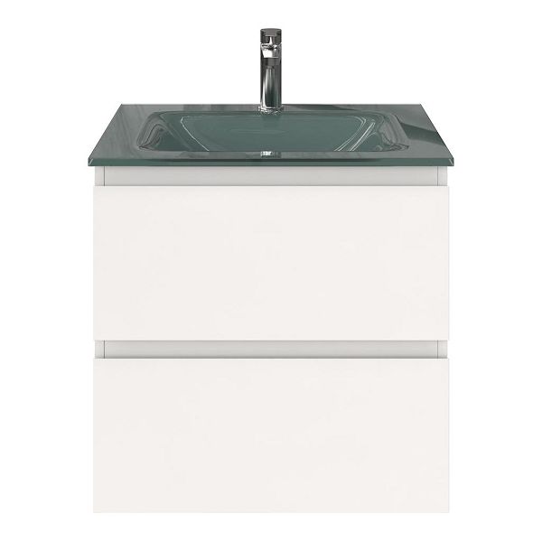 Zoutelande badmeubel 60 cm wit hoogglans met glazen Glass wastafel zilvergrijs
