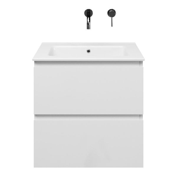 Zoutelande badmeubel 60 cm wit hoogglans met keramische Callantsoog wastafel wit glans, zonder kraangat