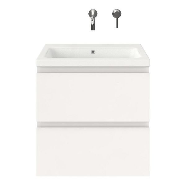 Zoutelande badmeubel 60 cm wit hoogglans met keramische Dishoek wastafel wit mat, zonder kraangat