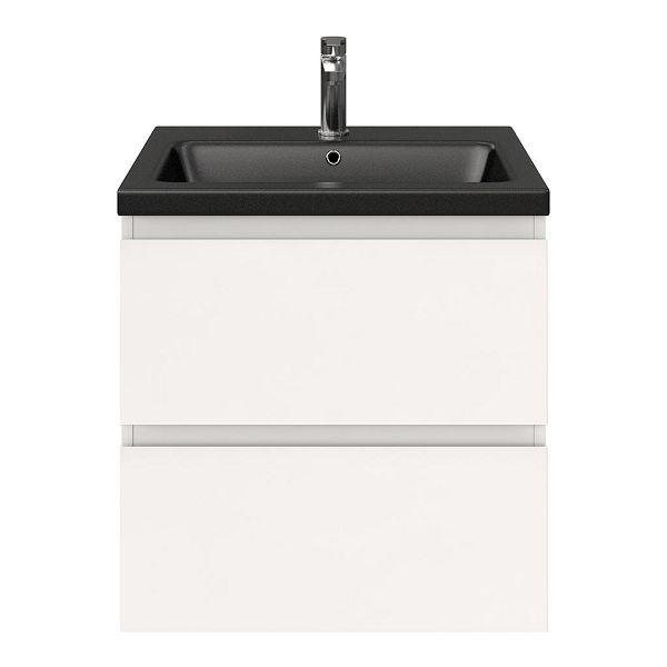 Zoutelande badmeubel 60 cm wit hoogglans met keramische Dishoek wastafel zwart mat, 1 kraangat