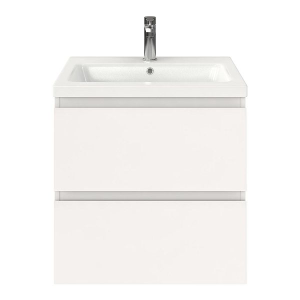 Zoutelande badmeubel 60 cm wit hoogglans met keramische Dishoek wastafel wit glans, 1 kraangat