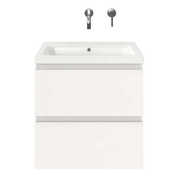 Zoutelande badmeubel 60 cm wit hoogglans met keramische Dishoek wastafel wit glans, zonder kraangat