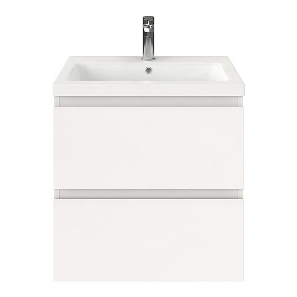 Zoutelande badmeubel 60 cm wit hoogglans met keramische Dishoek wastafel wit mat, 1 kraangat