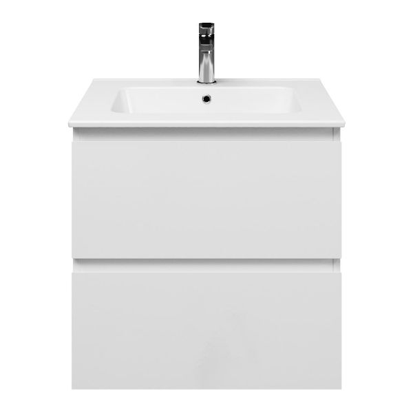 Zoutelande badmeubel 60 cm wit hoogglans met keramische Quadra wastafel wit glans
