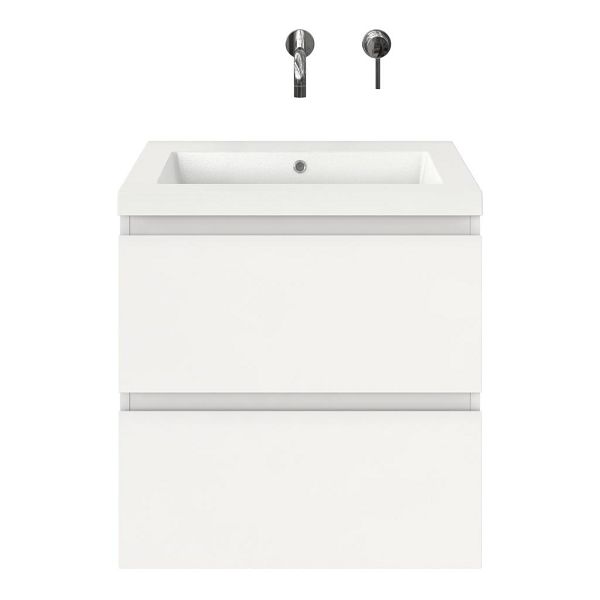 Zoutelande badmeubel 60 cm wit hoogglans met polystone Cadzand wastafel wit glans, zonder kraangat, 62 cm hoog