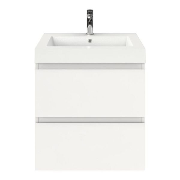 Zoutelande badmeubel 60 cm wit hoogglans met polystone Cadzand wastafel wit glans, 1 kraangat, 66 cm hoog