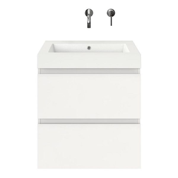 Zoutelande badmeubel 60 cm wit hoogglans met polystone Cadzand wastafel wit glans, zonder kraangat, 66 cm hoog