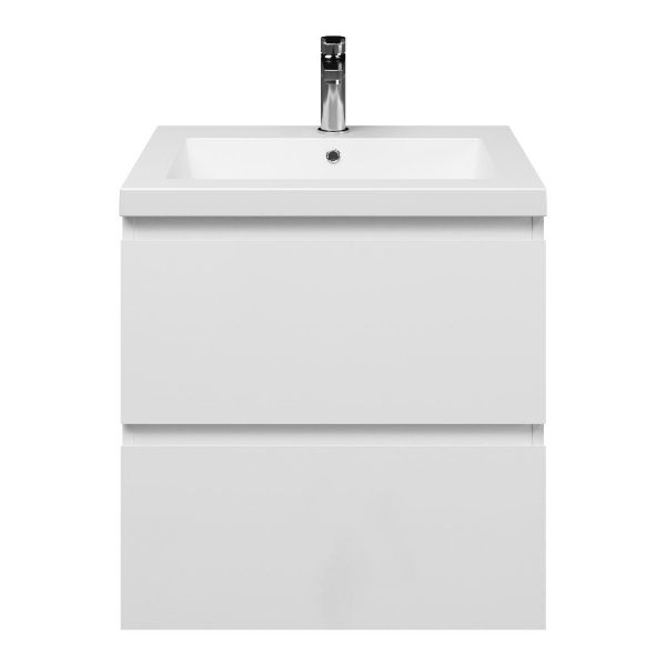 Zoutelande badmeubel 60 cm wit hoogglans met polystone Cadzand wastafel wit mat