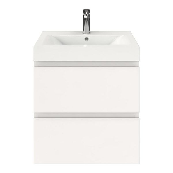 Zoutelande badmeubel 60 cm wit hoogglans met polystone Wave wastafel wit glans