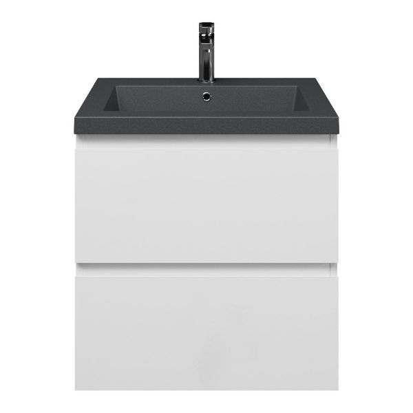 Zoutelande badmeubel 60 cm wit hoogglans met quartz Cadzand-Q wastafel grijs mat, 1 kraangat, kasthoogte 58 cm