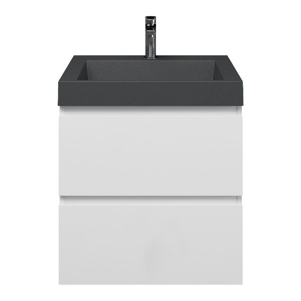 Zoutelande badmeubel 60 cm wit hoogglans met quartz Haamstede-q wastafel grijs mat