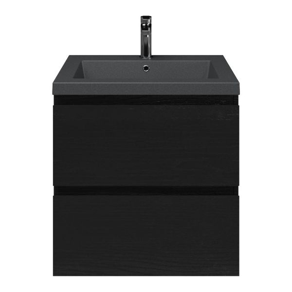 Zoutelande badmeubel 60 cm zwart mat eiken met quartz Cadzand-Q wastafel grijs mat, 1 kraangat