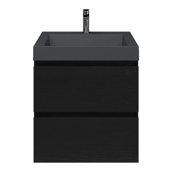 Zoutelande badmeubel 60 cm zwart mat eiken met quartz Haamstede-q wastafel grijs mat