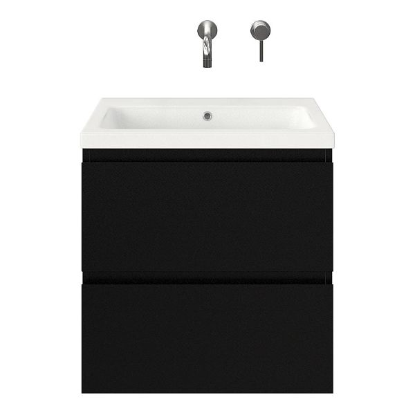 Zoutelande badmeubel 60 cm zwart mat met keramische Dishoek wastafel wit mat, zonder kraangat