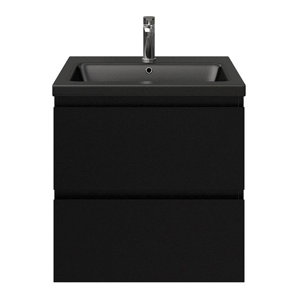 Zoutelande badmeubel 60 cm zwart mat met keramische Dishoek wastafel zwart mat, 1 kraangat