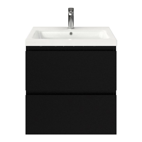 Zoutelande badmeubel 60 cm zwart mat met keramische Dishoek wastafel wit glans, 1 kraangat