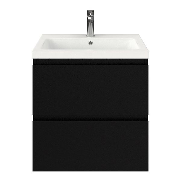 Zoutelande badmeubel 60 cm zwart mat met keramische Dishoek wastafel wit mat, 1 kraangat
