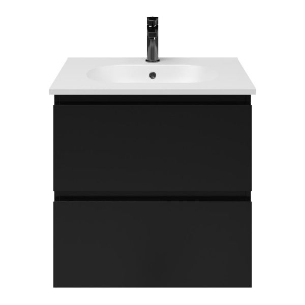 Zoutelande badmeubel 60 cm zwart mat met keramische Ellemeet wastafel wit mat