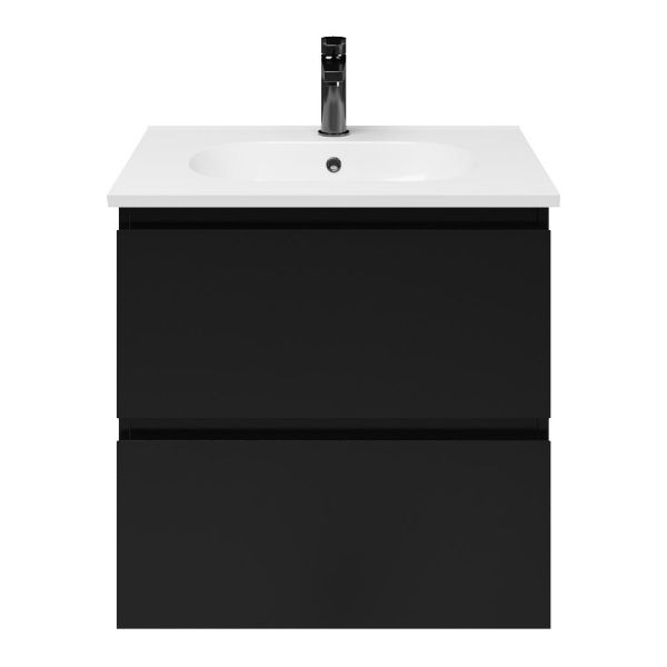Zoutelande badmeubel 60 cm zwart mat met keramische Ellemeet wastafel wit glans
