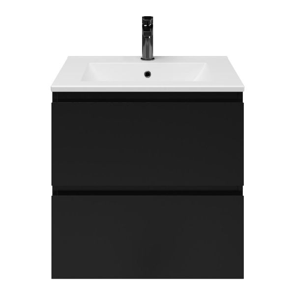 Zoutelande badmeubel 60 cm zwart mat met keramische Huisduinen wastafel wit mat