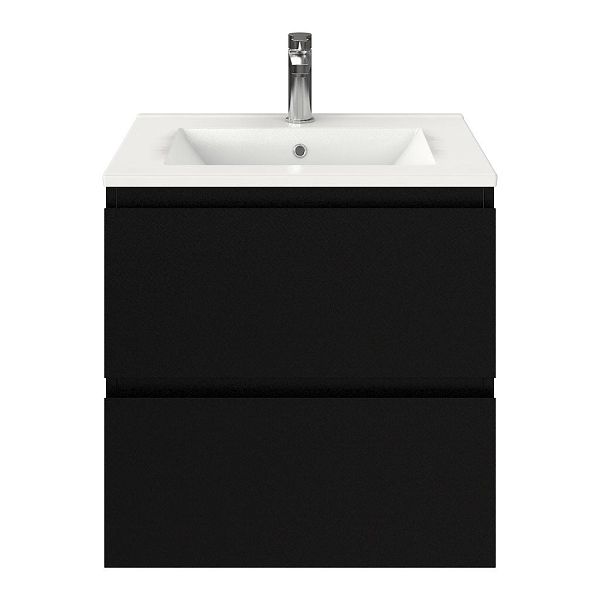 Zoutelande badmeubel 60 cm zwart mat met keramische Huisduinen wastafel wit glans