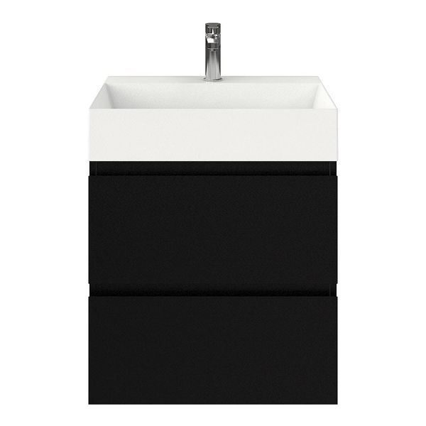 Zoutelande badmeubel 60 cm zwart mat met keramische Marken wastafel wit mat, 1 kraangat