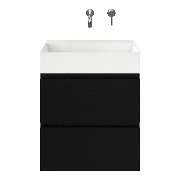 Zoutelande badmeubel 60 cm zwart mat met keramische Marken wastafel wit glans, zonder kraangat